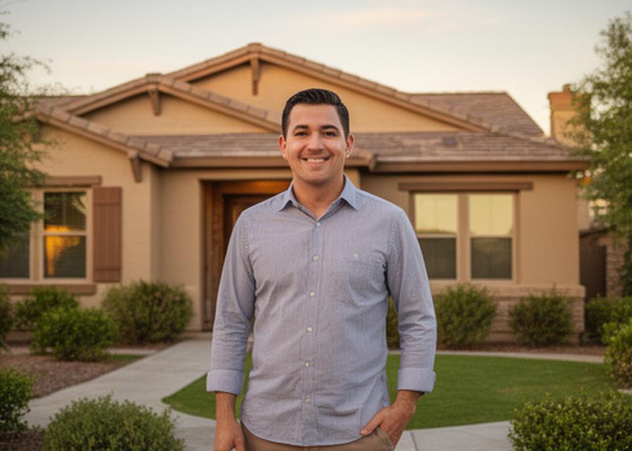 Founder standing in front of a tidy suburban property in Gilbert with a friendly, professional stance