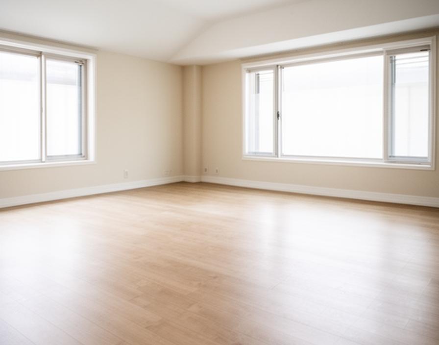 Empty living room after a move-out clean with floors, skirting boards, and windows left spotless